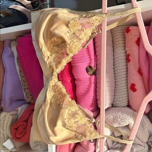Aerie Floral Lace Bra in Gold and Pink